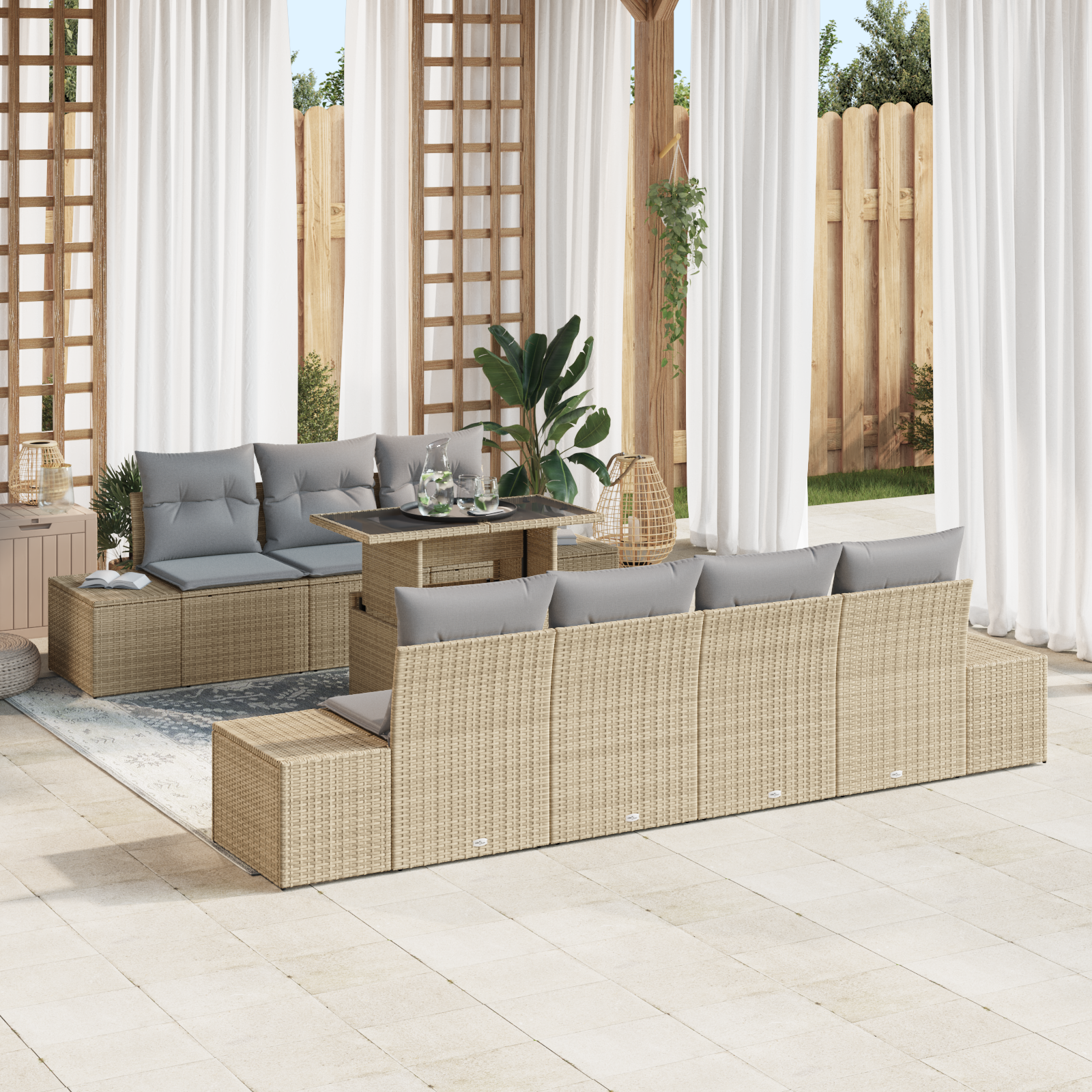 Havesofa Sæt med pude 8 pcs Beige og lys grå