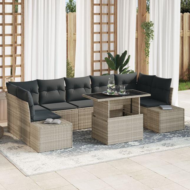 Havesofa Sæt med pude 8 pcs Lysegrå og mørkegrå