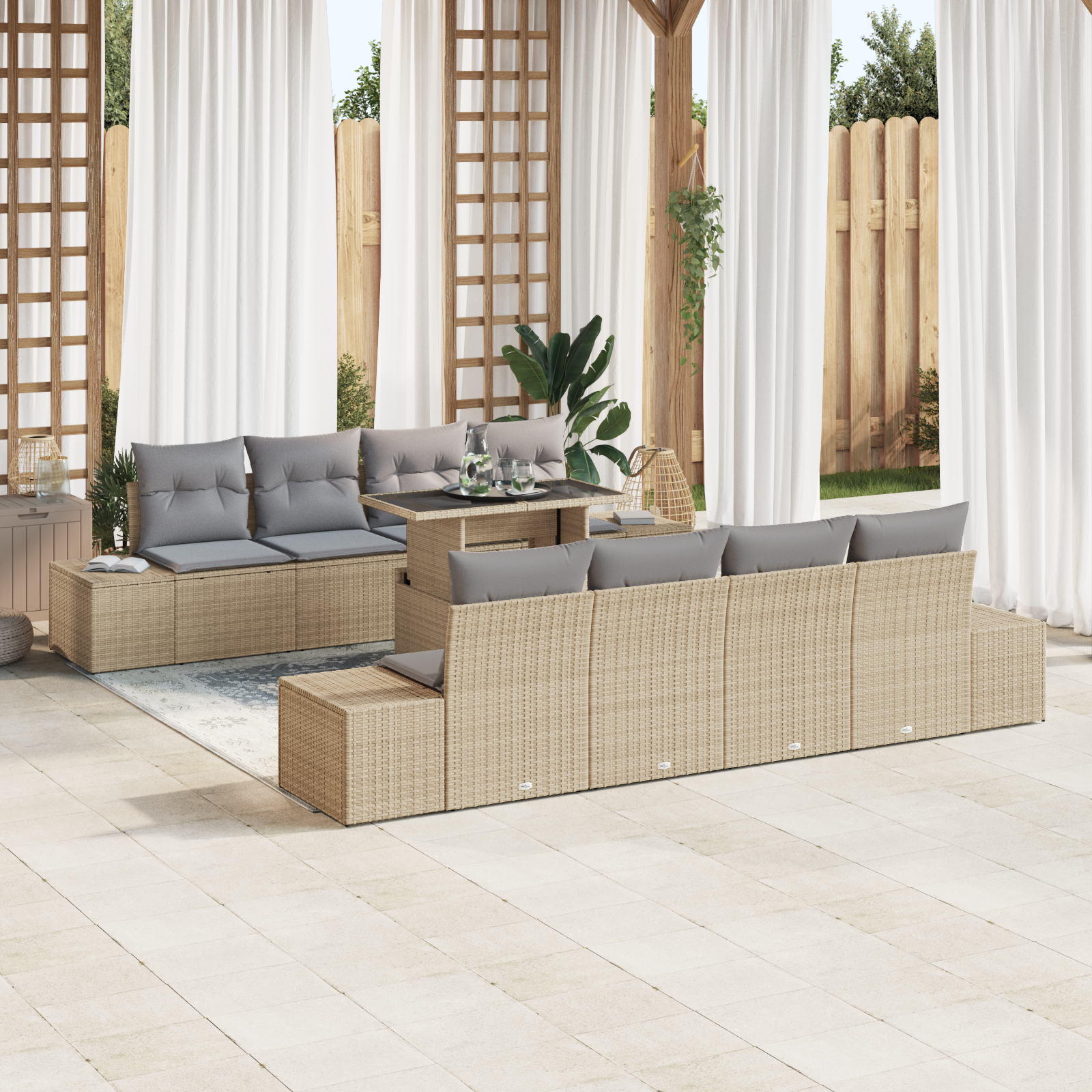 Havesofa Sæt med pude med opbevaring 9 pcs Beige og lys grå