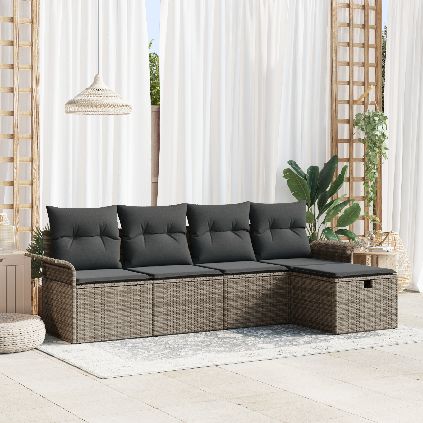 Havesofa Sæt med pude med opbevaring 5 pcs Grå polyrattan