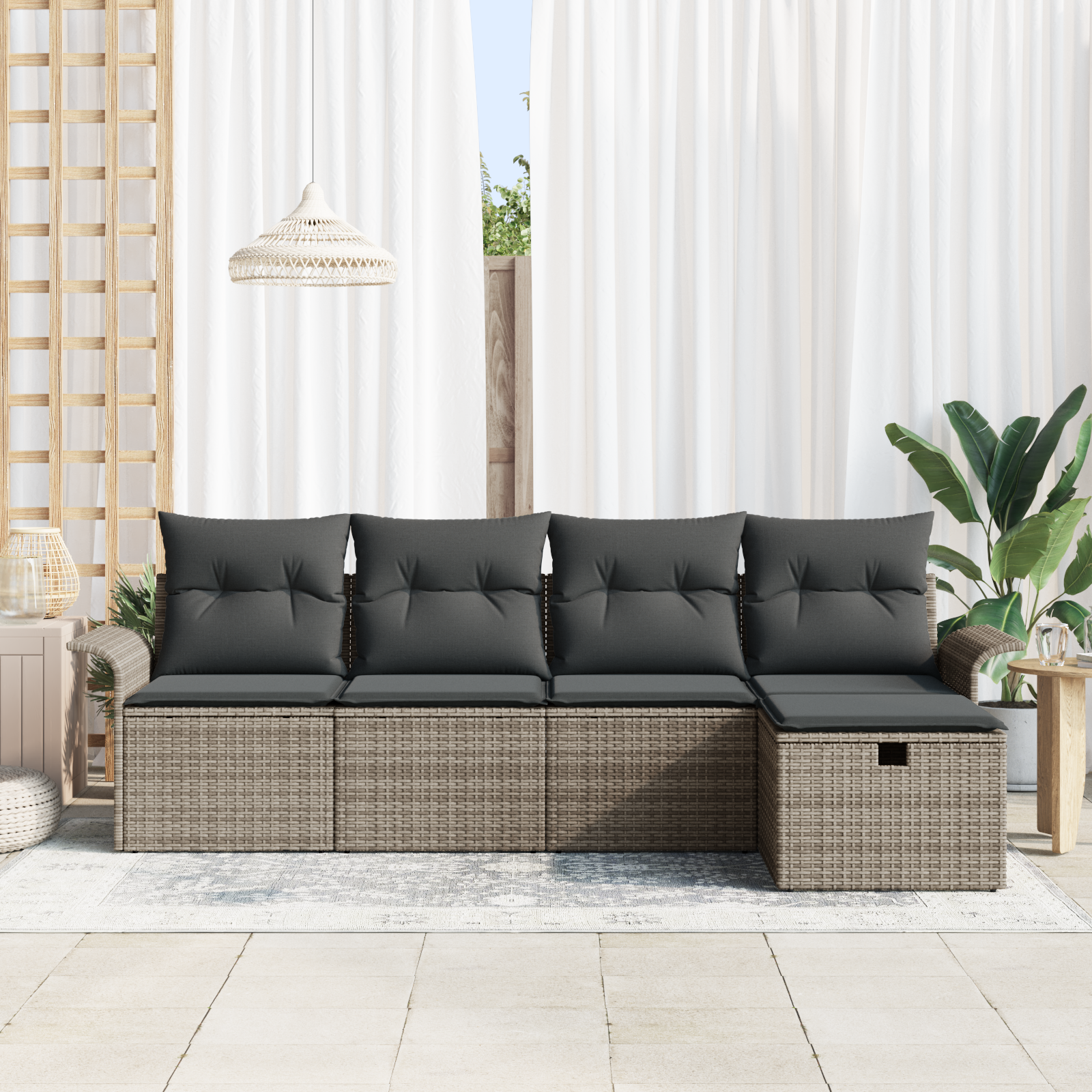 Havesofa Sæt med pude med opbevaring 5 pcs Grå polyrattan
