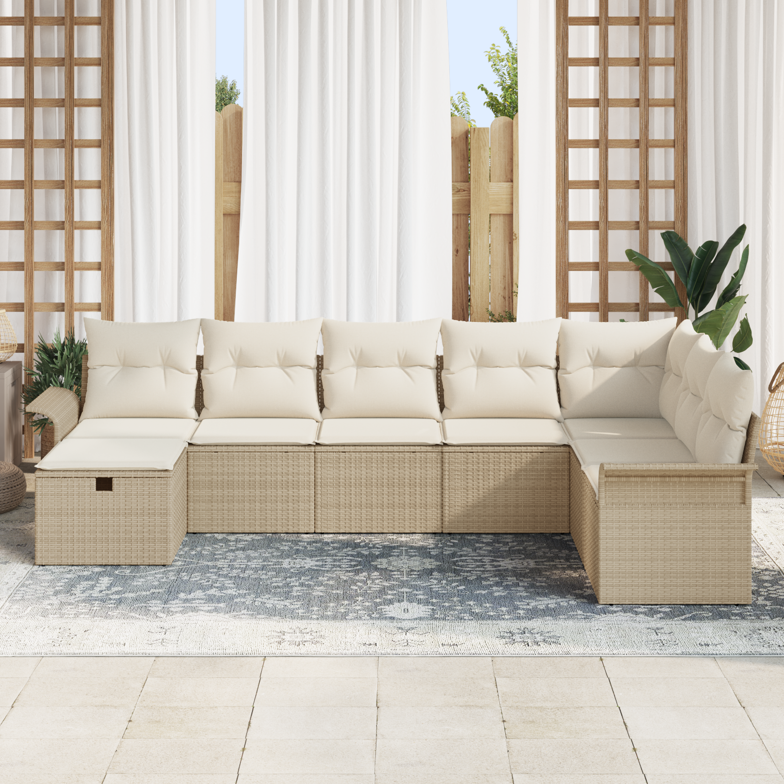 Havesofa Sæt med pude 8 pcs Beige og creme polyrattan