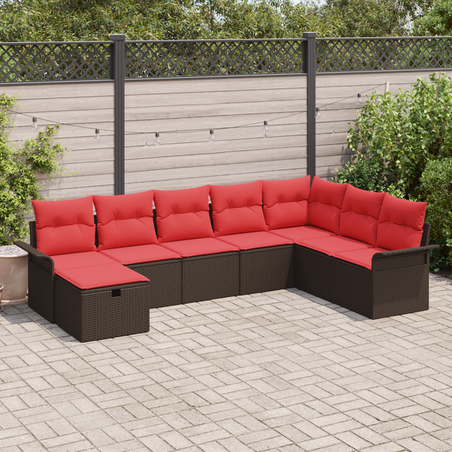 Havesofa Sæt med pude 8 pcs Brun og Rød polyrattan