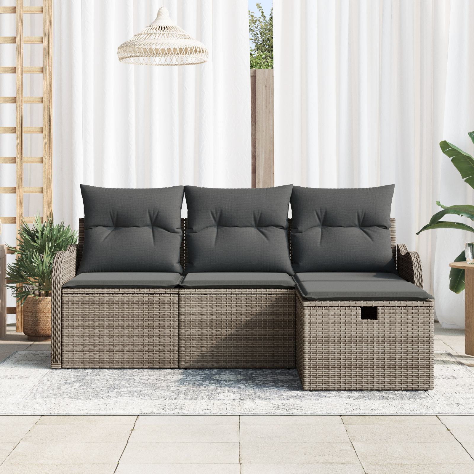 Havesofa Sæt med pude med opbevaring 4 pcs Grå polyrattan