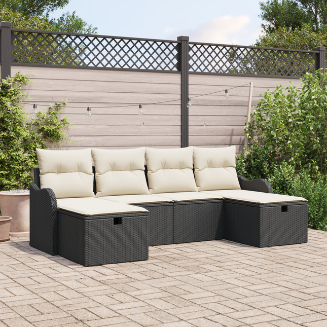 Sofa Sæt med pude med opbevaring 6 pcs Sort og Cream polyrattan