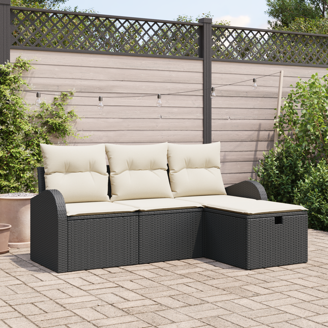 Sofa Sæt med pude med opbevaring 4 pcs Sort og Cream polyrattan