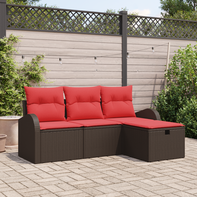 Sofa Sæt med pude med opbevaring 4 pcs Brun og Rød polyrattan