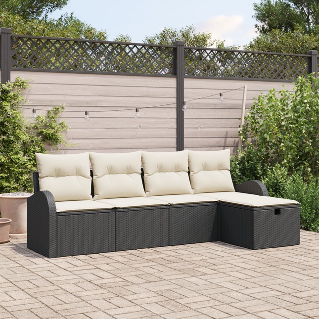 Sofa Sæt med pude med opbevaring 5 pcs Sort og Cream polyrattan