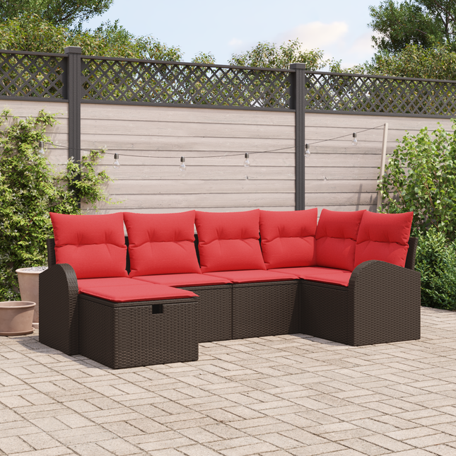 Sofa Sæt med pude med opbevaring 6 pcs Brun og Rød polyrattan