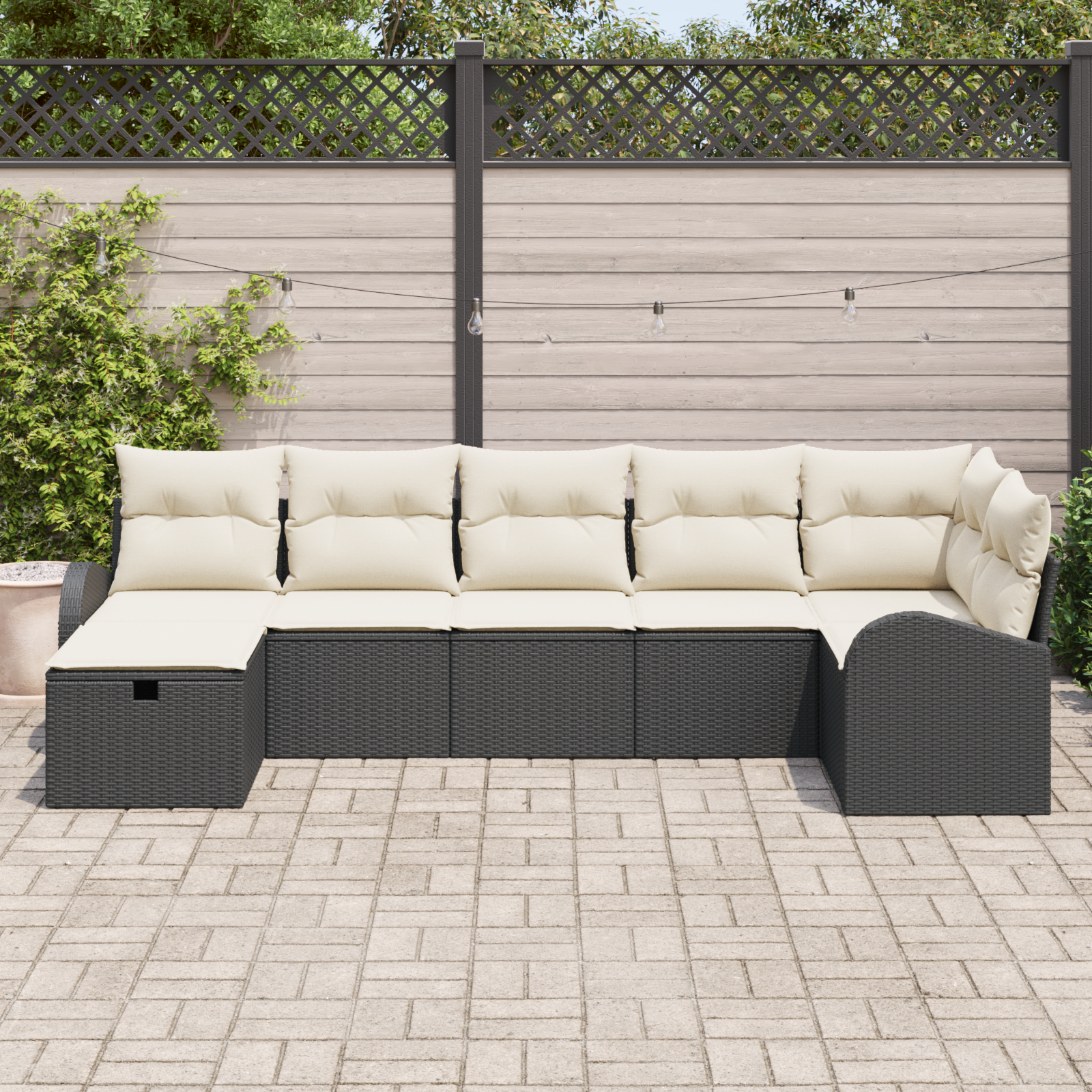 Sofa Sæt med pude med opbevaring 7 pcs Sort og Cream polyrattan