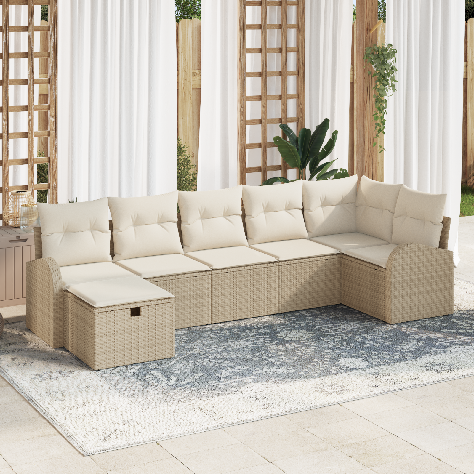Sofa Sæt med pude med opbevaring Beige og creme polyrattan