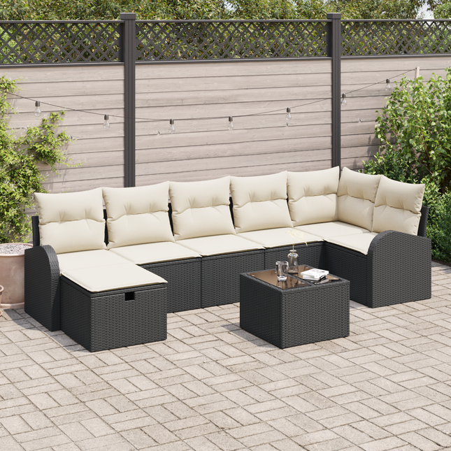 Sofa Sæt med pude med opbevaring Sort og Cream polyrattan