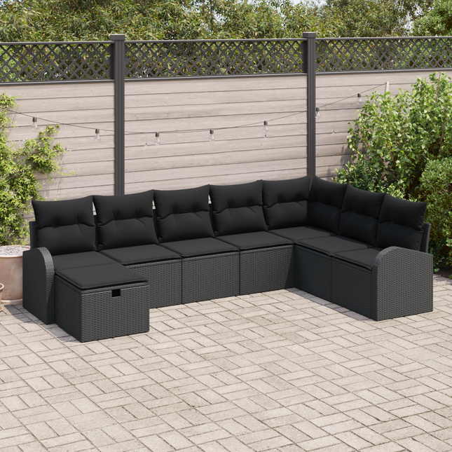 Sofa Sæt med pude med opbevaring Sort polyrattan