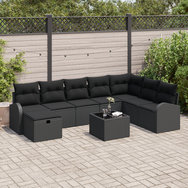 Sofa Sæt med pude med opbevaring Sort polyrattan
