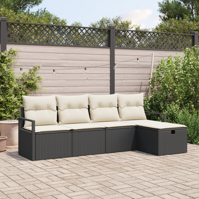 Sofa Sæt med pude med opbevaring 5 pcs Sort og Cream polyrattan