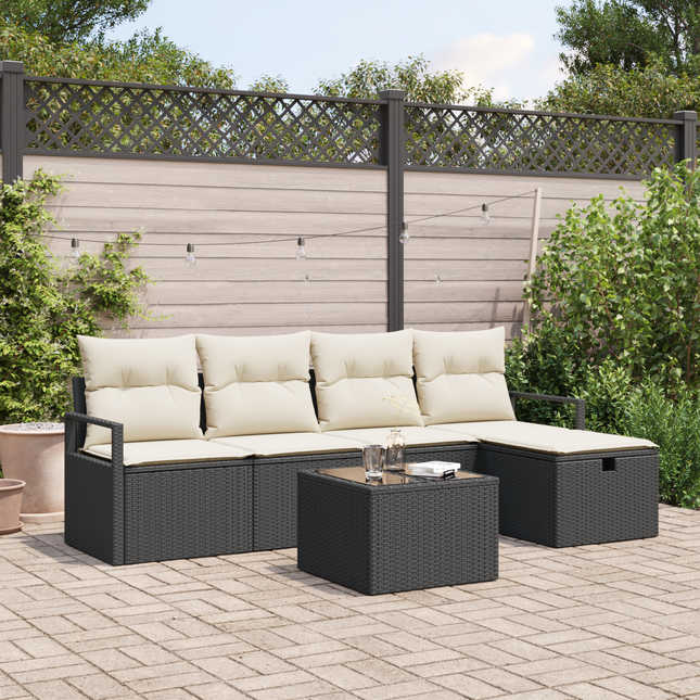 Sofa Sæt med pude med opbevaring 6 pcs Sort og Cream polyrattan
