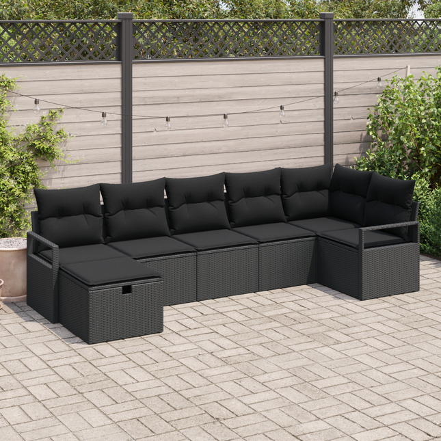 Sofa Sæt med pude med opbevaring 7 pcs Sort polyrattan