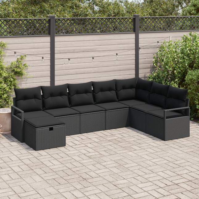 Sofa Sæt med pude med opbevaring 8 pcs Sort polyrattan