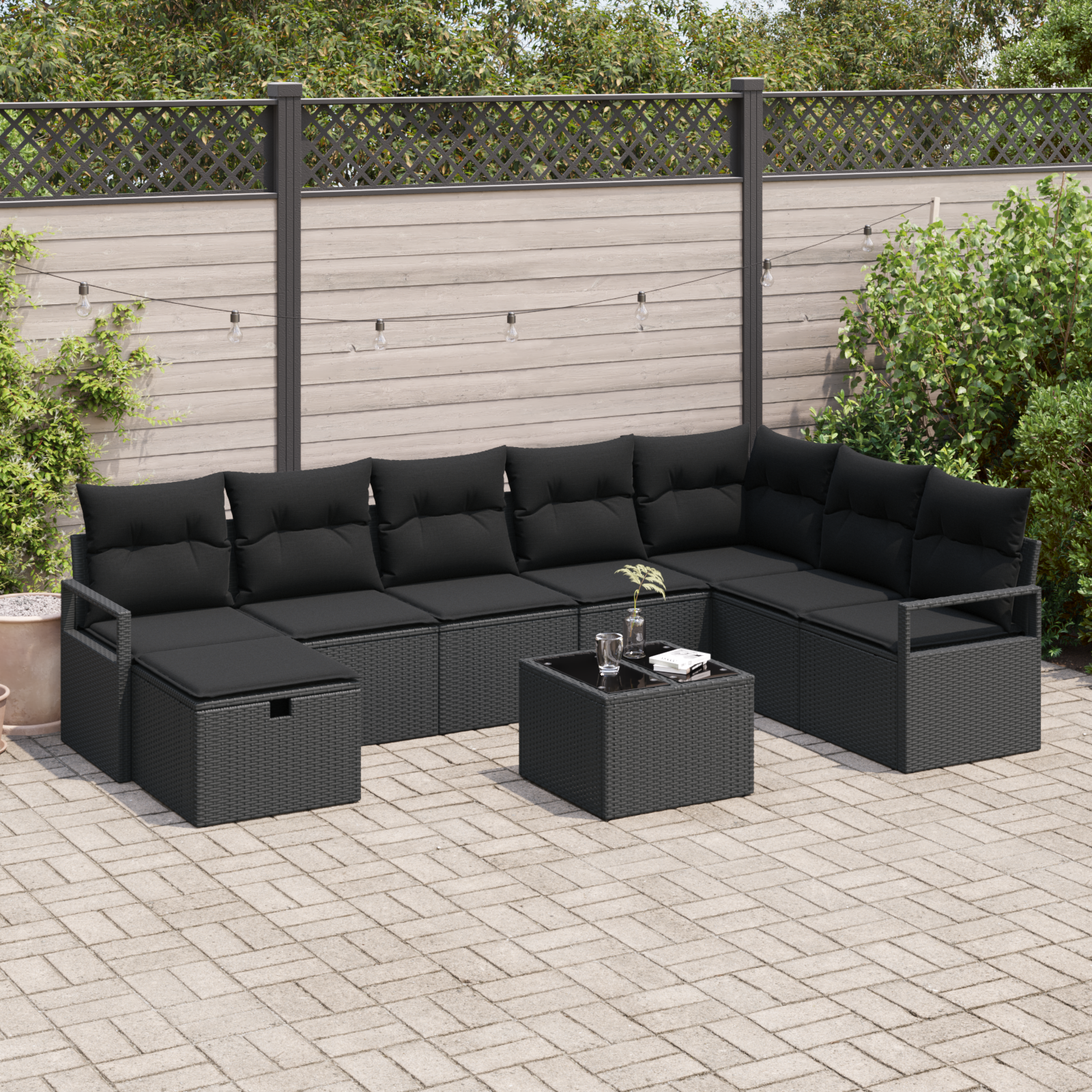 Sofa Sæt med pude med opbevaring 9 pcs Sort polyrattan