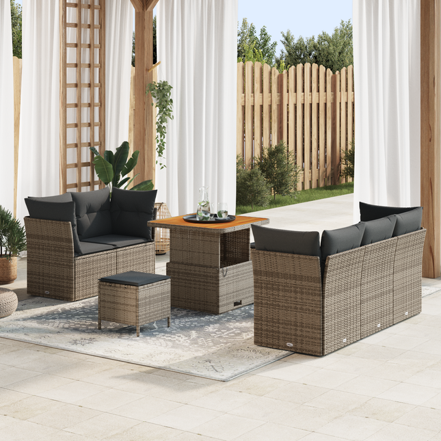 Havesofa Sæt 8 pcs Grå Poly rattan og pulverlakeret stål