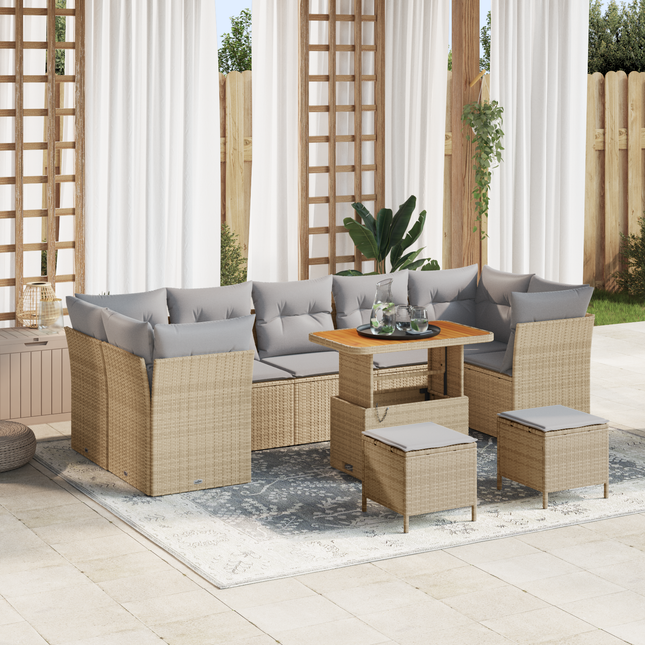 Havesofa Sæt med pude med opbevaring 10 pcs beige og lysegrå
