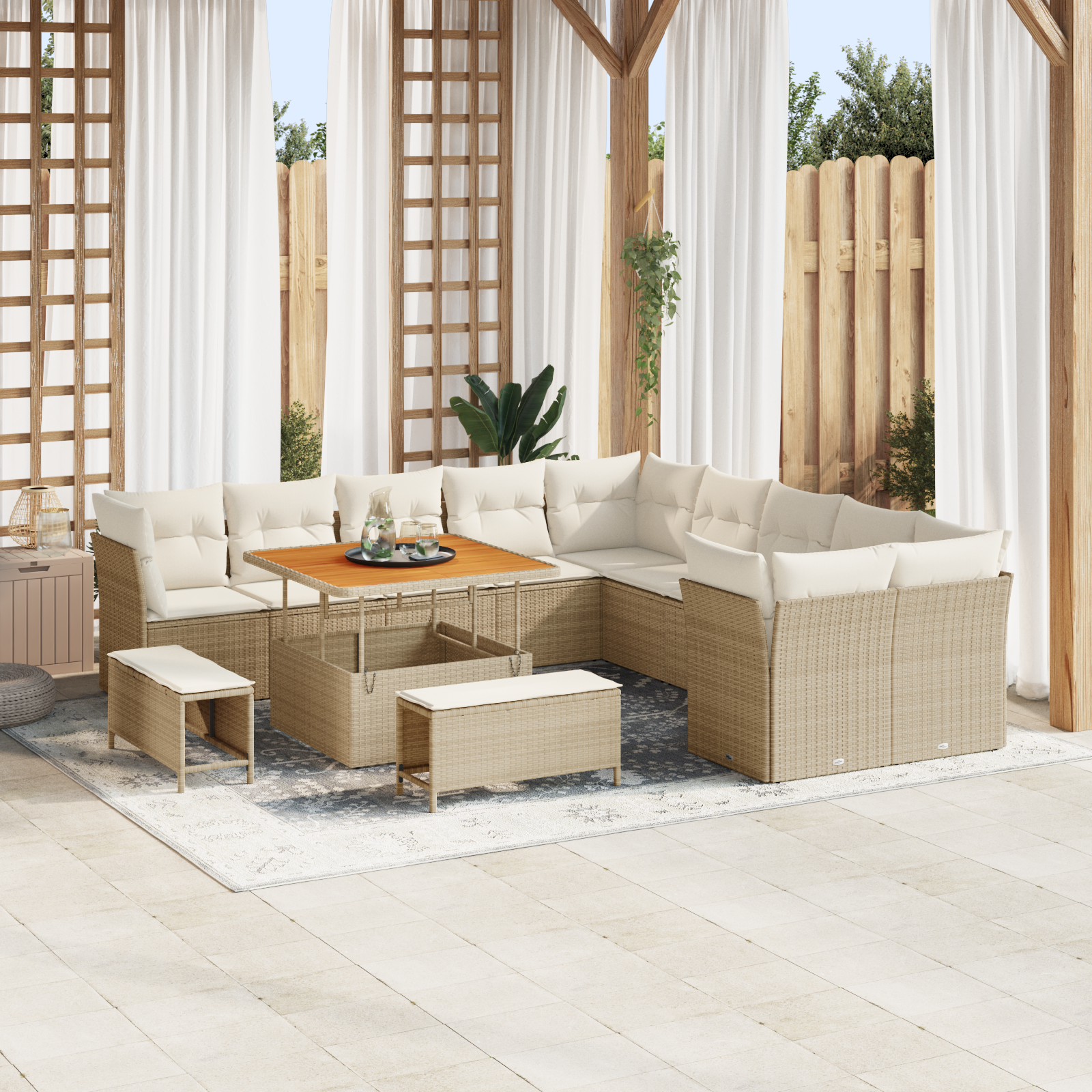Havesofa Sæt med pude 13 pcs Beige og creme polyrattan