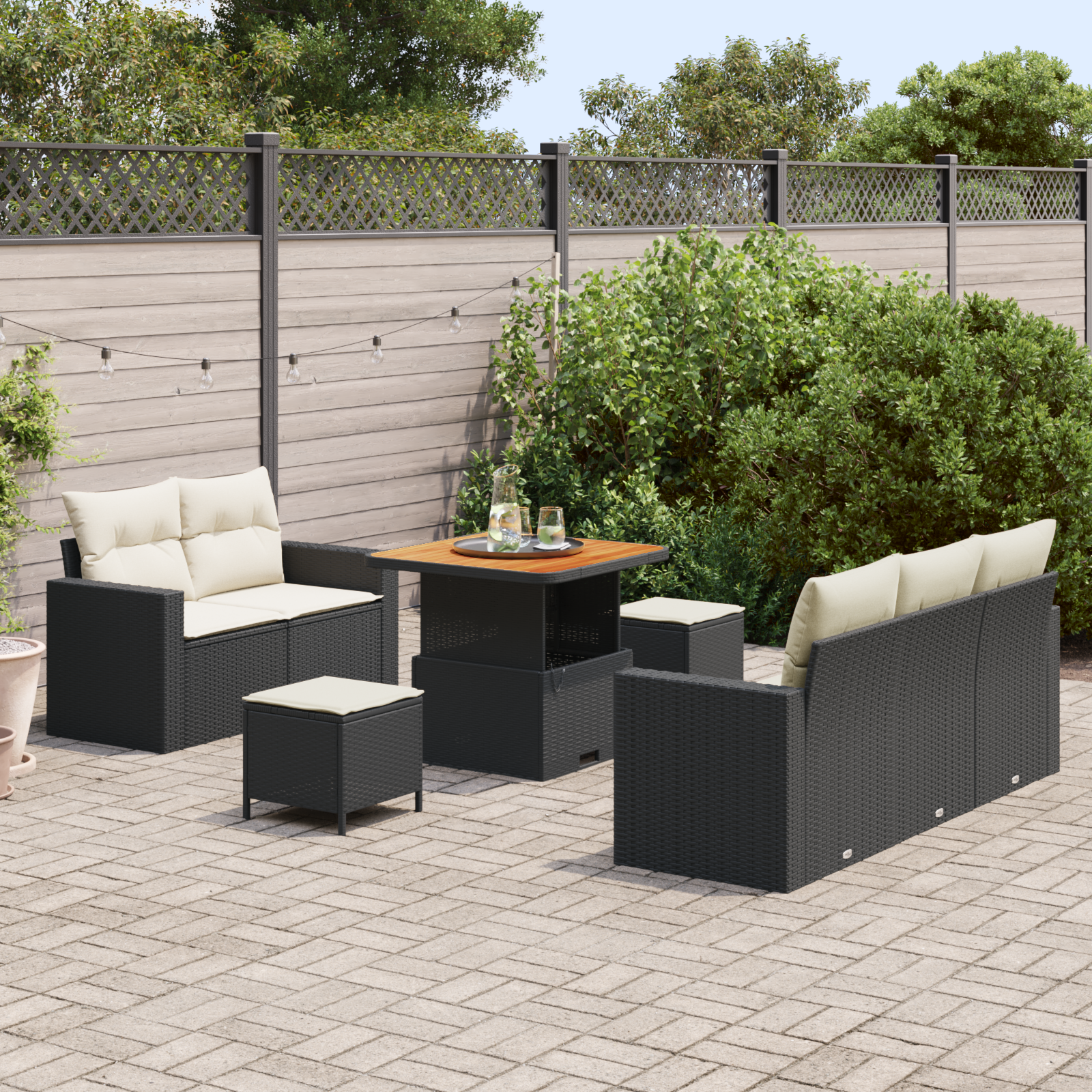Havesofa Sæt med pude 8 pcs Sort og Cream polyrattan
