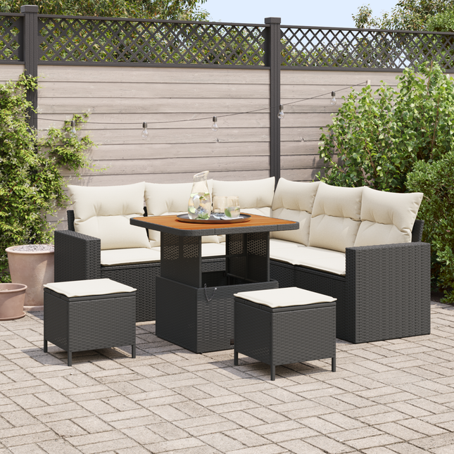 Havesofa Sæt med pude 9 pcs Sort og Cream polyrattan