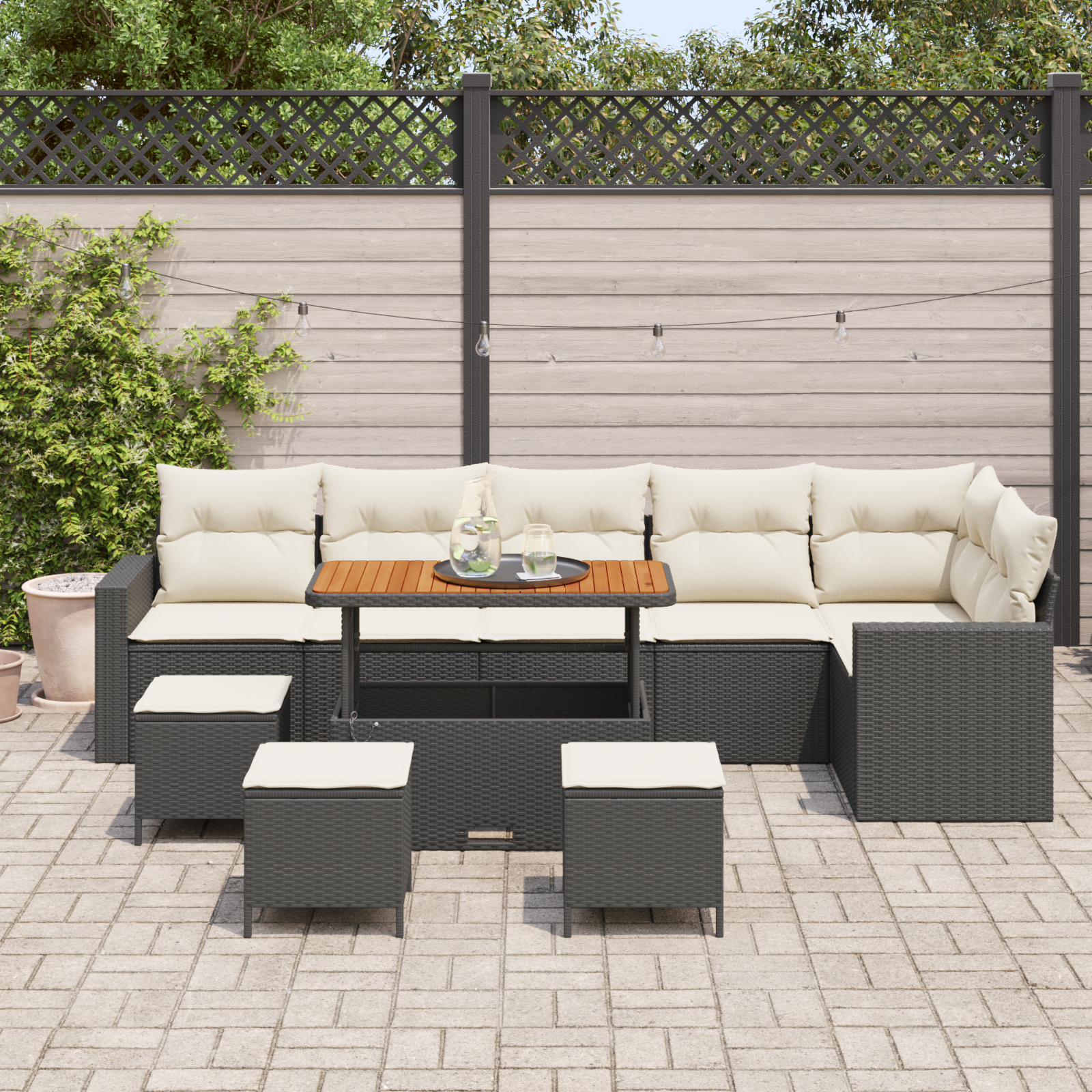 Havesofa Sæt med pude 12 pcs Sort og Cream polyrattan