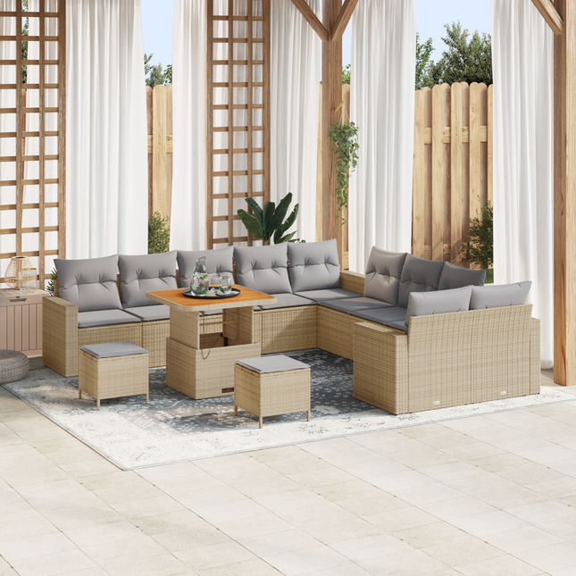 Havesofa Sæt med pude 17 pcs Beige og lys grå polyrattan