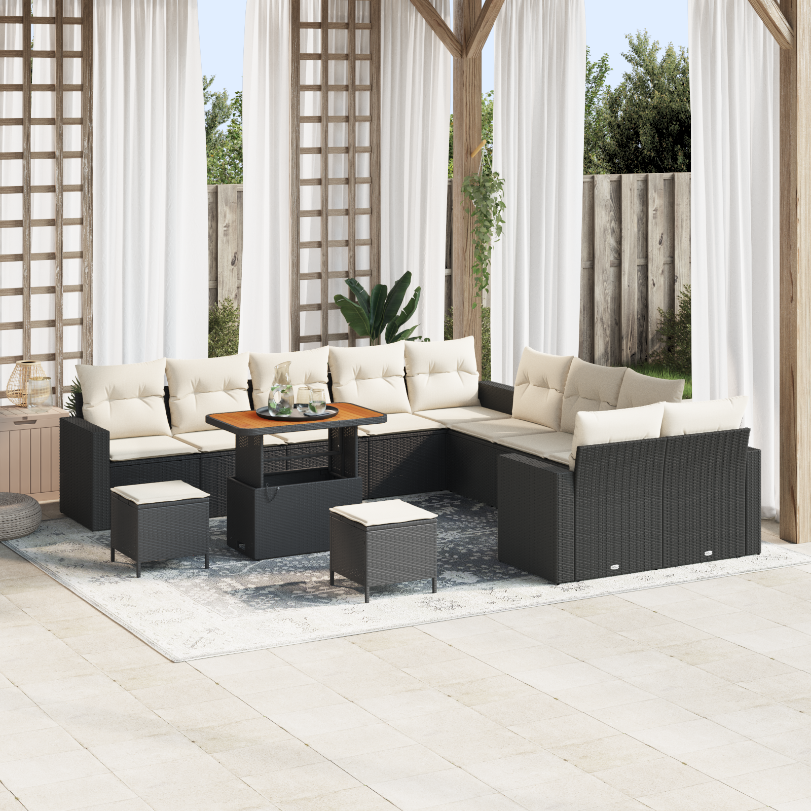 Havesofa Sæt med pude 17 pcs Sort og Cream polyrattan