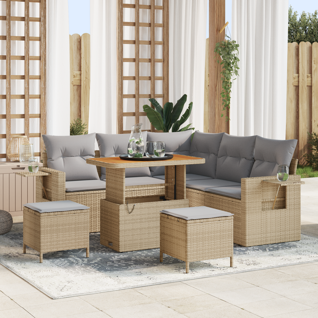 Havesofa Sæt med pude 9 pcs Beige og lys grå polyrattan