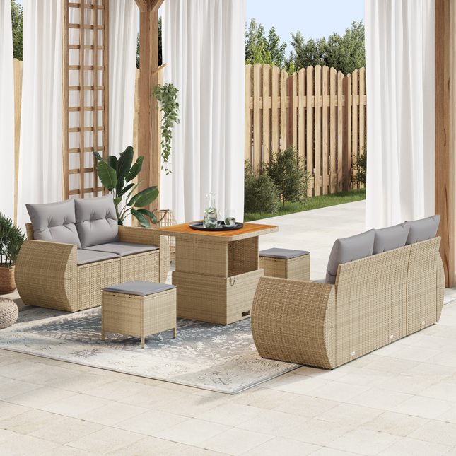 Havesofa Sæt med pude 8 pcs Beige og lys grå polyrattan