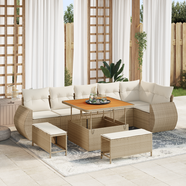 Havesofa Sæt med pude med opbevaring 9 pcs beige og cremefarvet