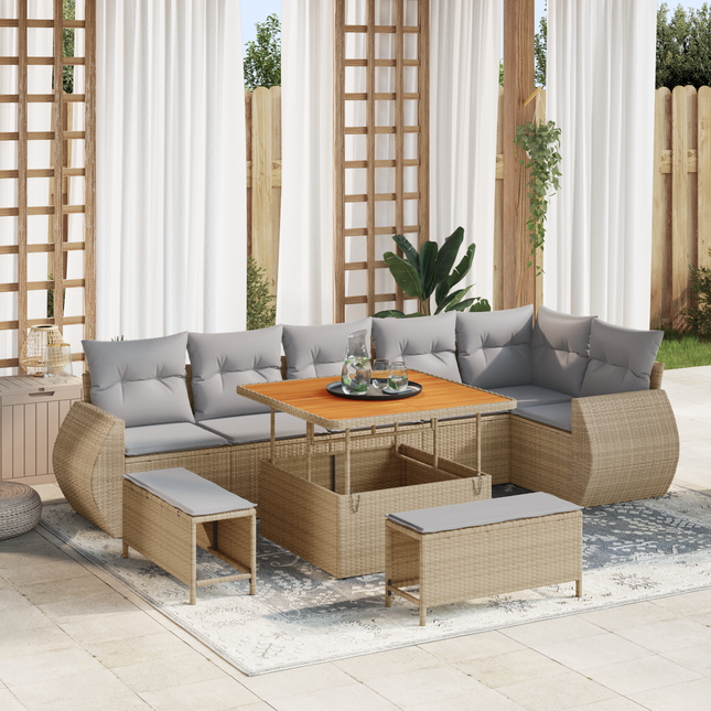 Havesofa Sæt med pude med opbevaring 9 pcs beige og lysegrå