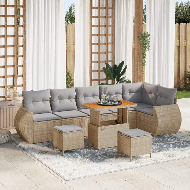 Havesofa Sæt med pude med opbevaring 9 pcs beige og lysegrå