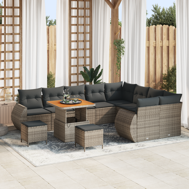 Havesofa Sæt med pude med opbevaring 12 pcs Grå Poly Rattan