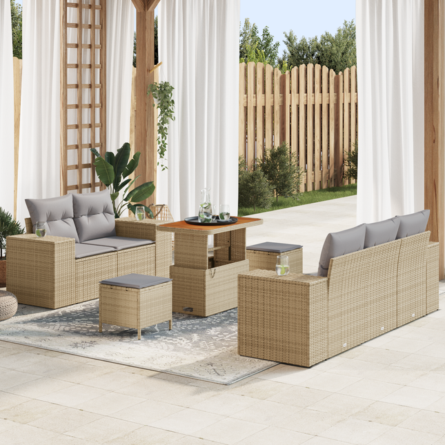 Havesofa Sæt med pude 8 pcs Beige og lys grå Poly Rattan