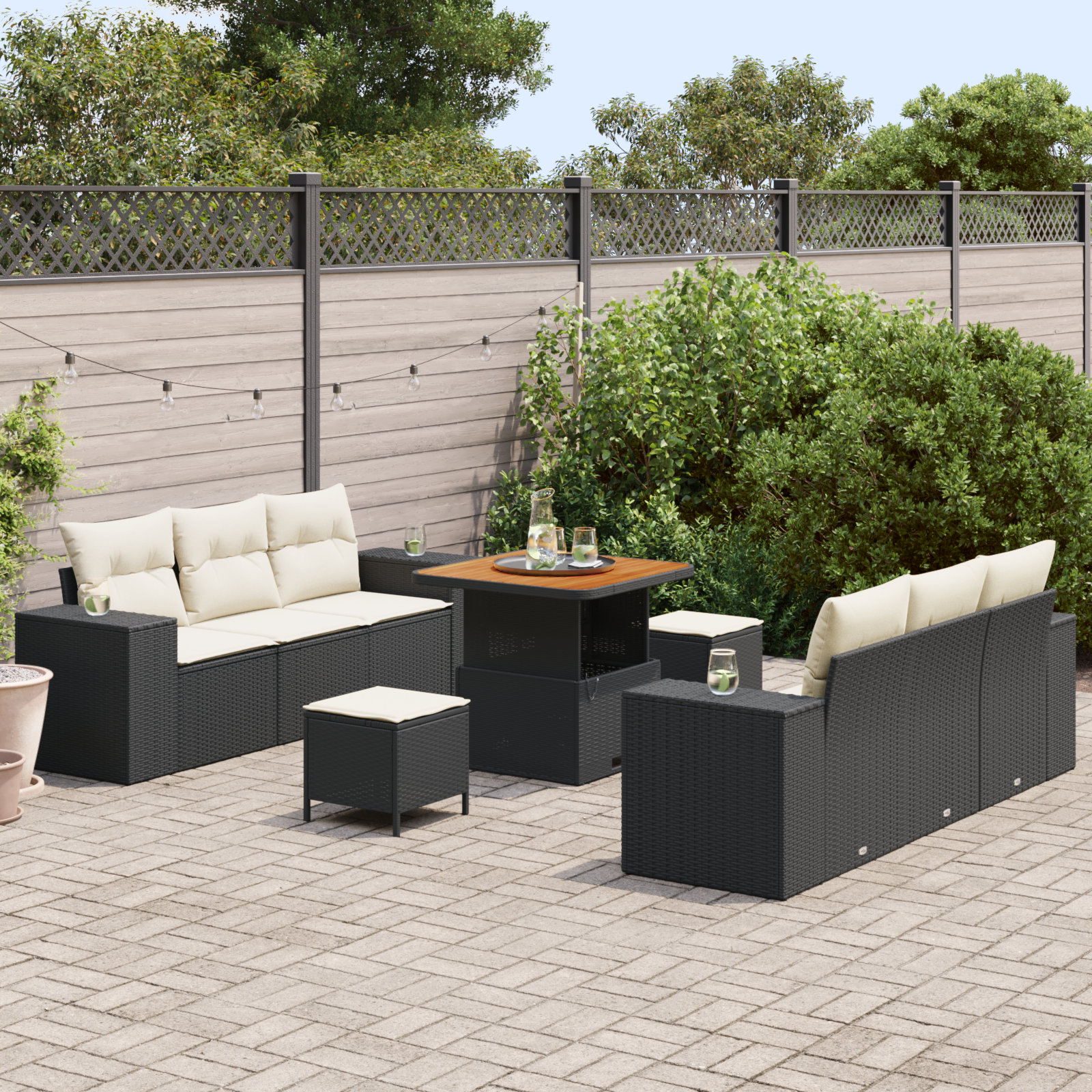 Havesofa Sæt Sort og Cream 221 x 204 x 85 cm Poly Rattan