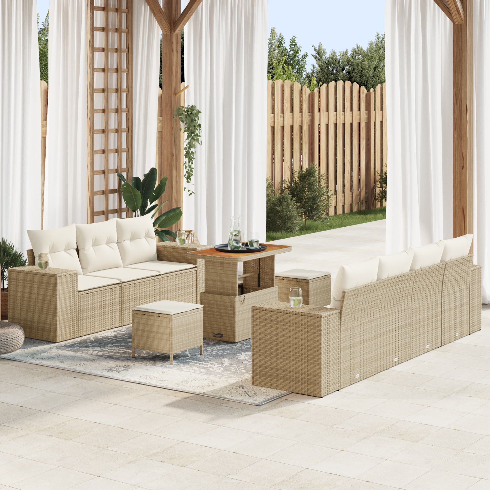 Havesofa Sæt med pude 10 pcs Beige og creme Poly Rattan