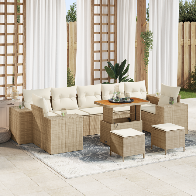 Havesofa Sæt med pude med opbevaring 10 pcs Beige og creme