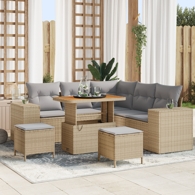Havesofa Sæt med pude 8 pcs Beige og lys grå polyrattan