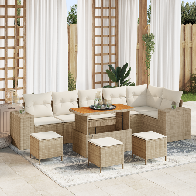 Havesofa Sæt med pude 10 pcs Beige og creme polyrattan
