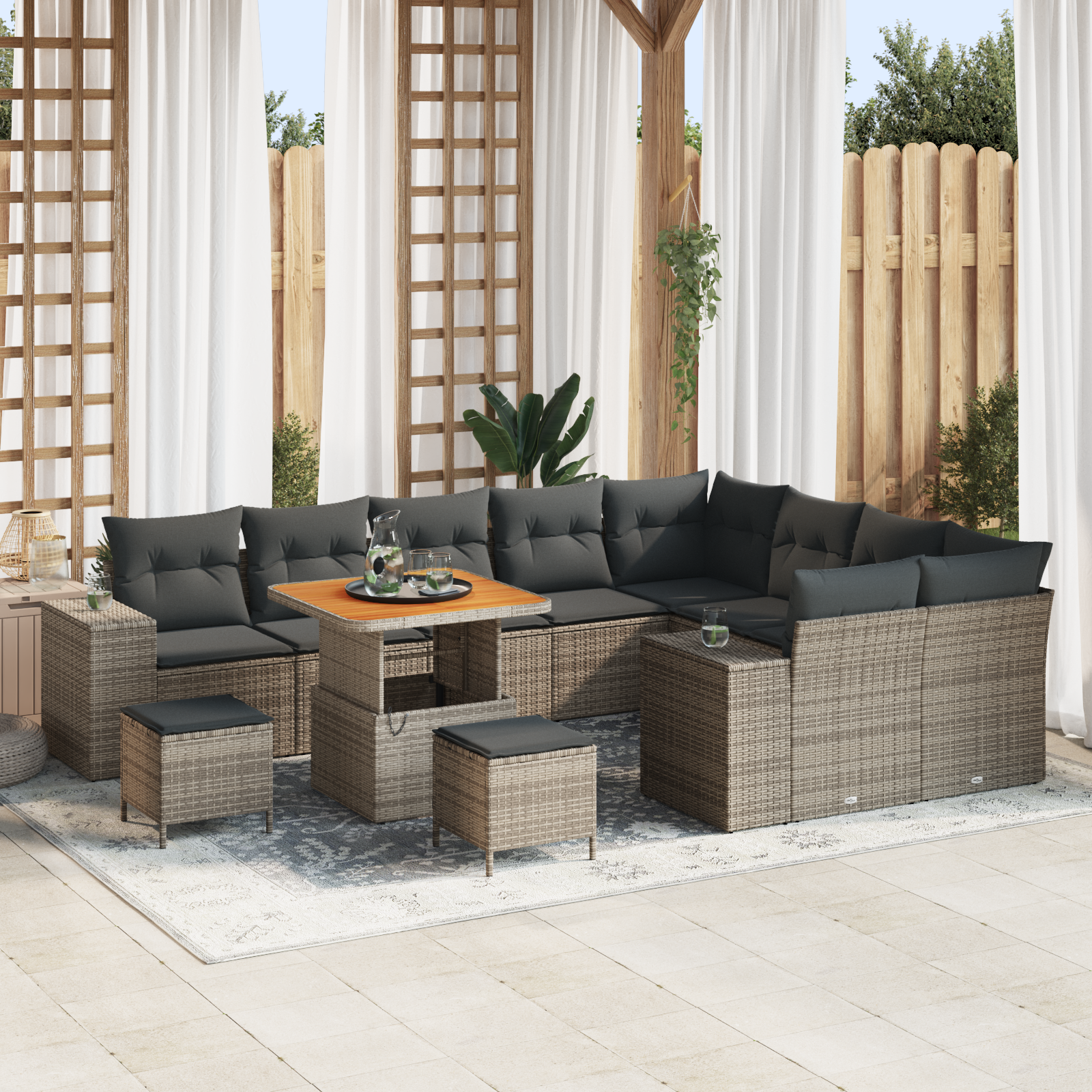 Havesofa Sæt 12 pcs Grå Polyrattan, stål og massivt akacietræ
