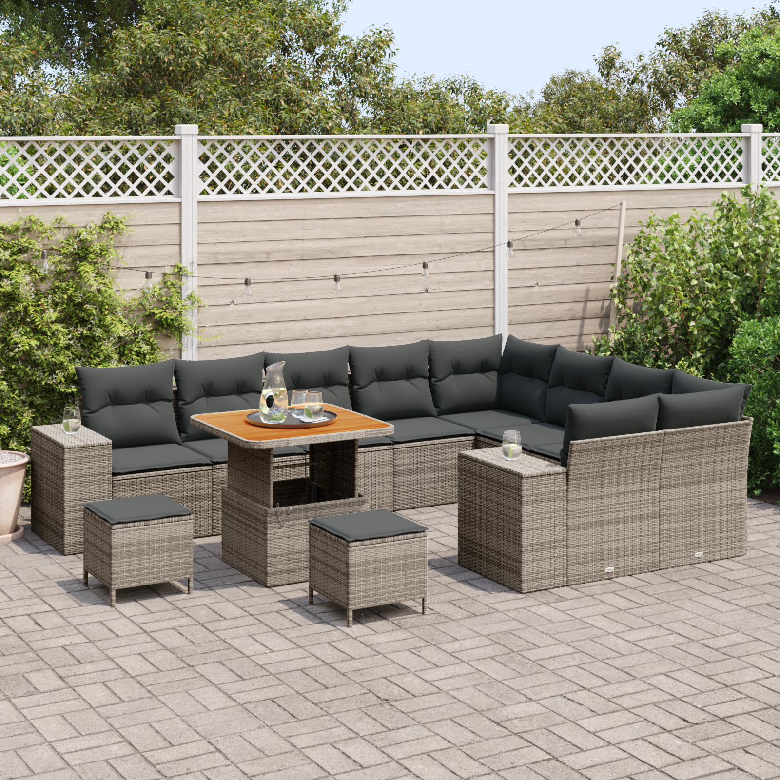 Havesofa Sæt 12 pcs Grå Polyrattan, stål og massivt akacietræ