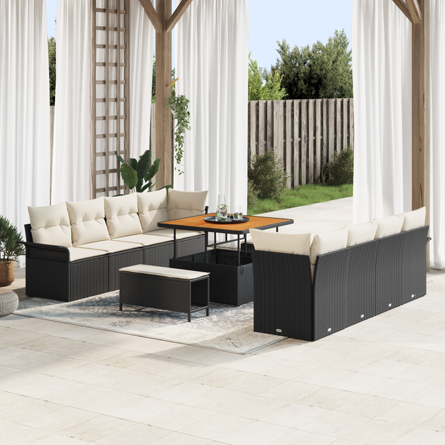 Havesofa Sæt med pude Sort og Cream 100 x 100 x 71 cm