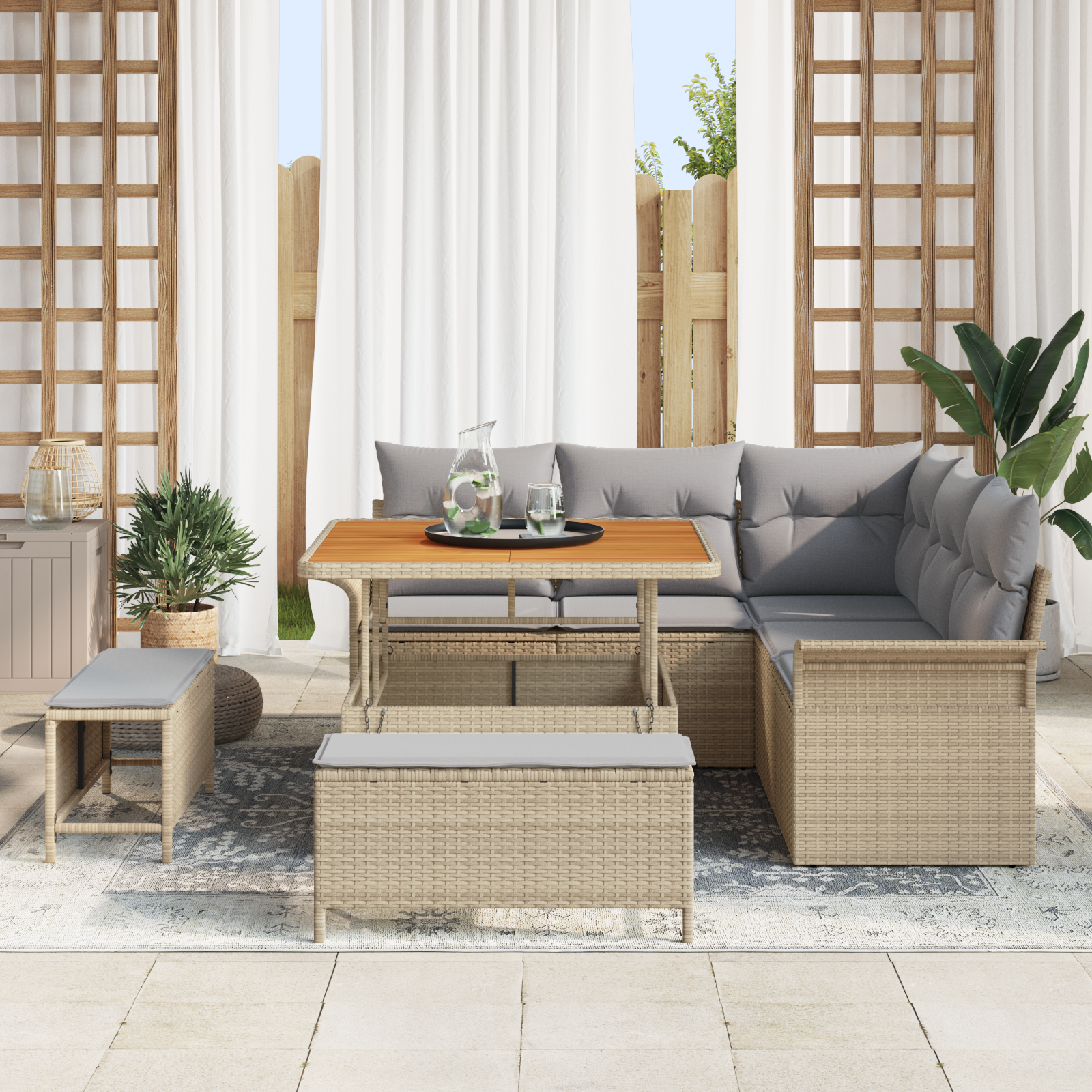 Havesofa Sæt med pude med opbevaring 8 pcs Beige og lys grå