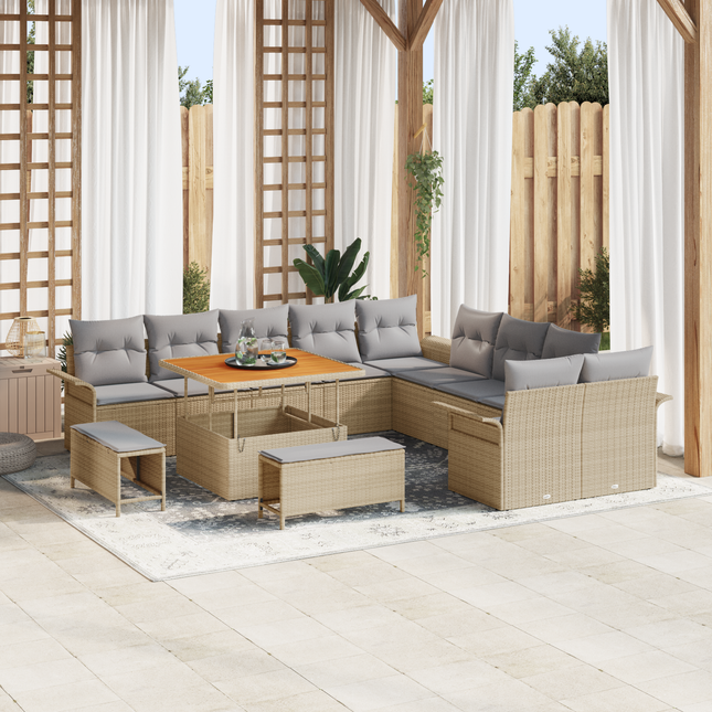 Havesofa Sæt med pude med opbevaring 13 pcs Beige og lys grå