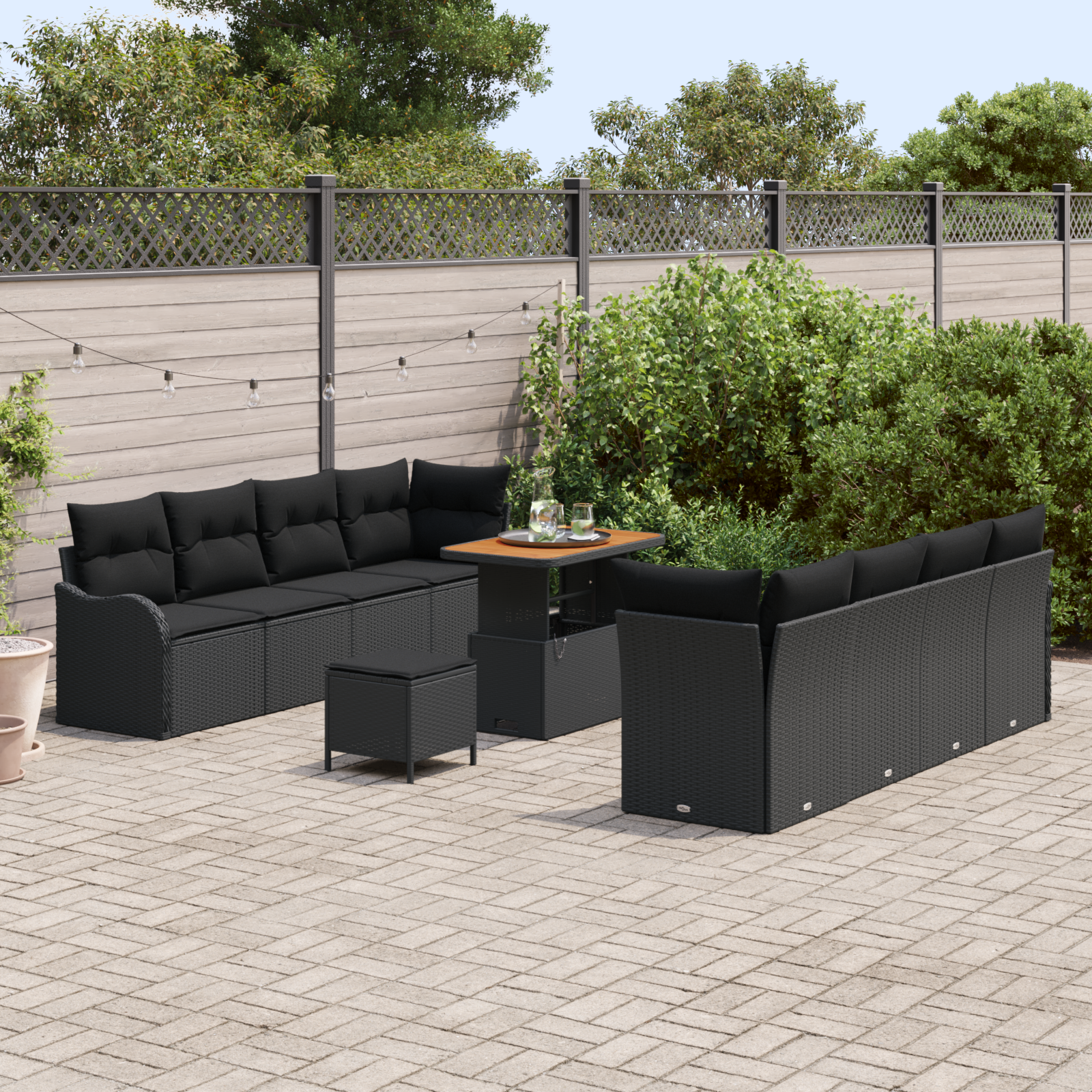Havesofa Sæt 11 pcs Sort Polyrattan, stål og massivt akacietræ