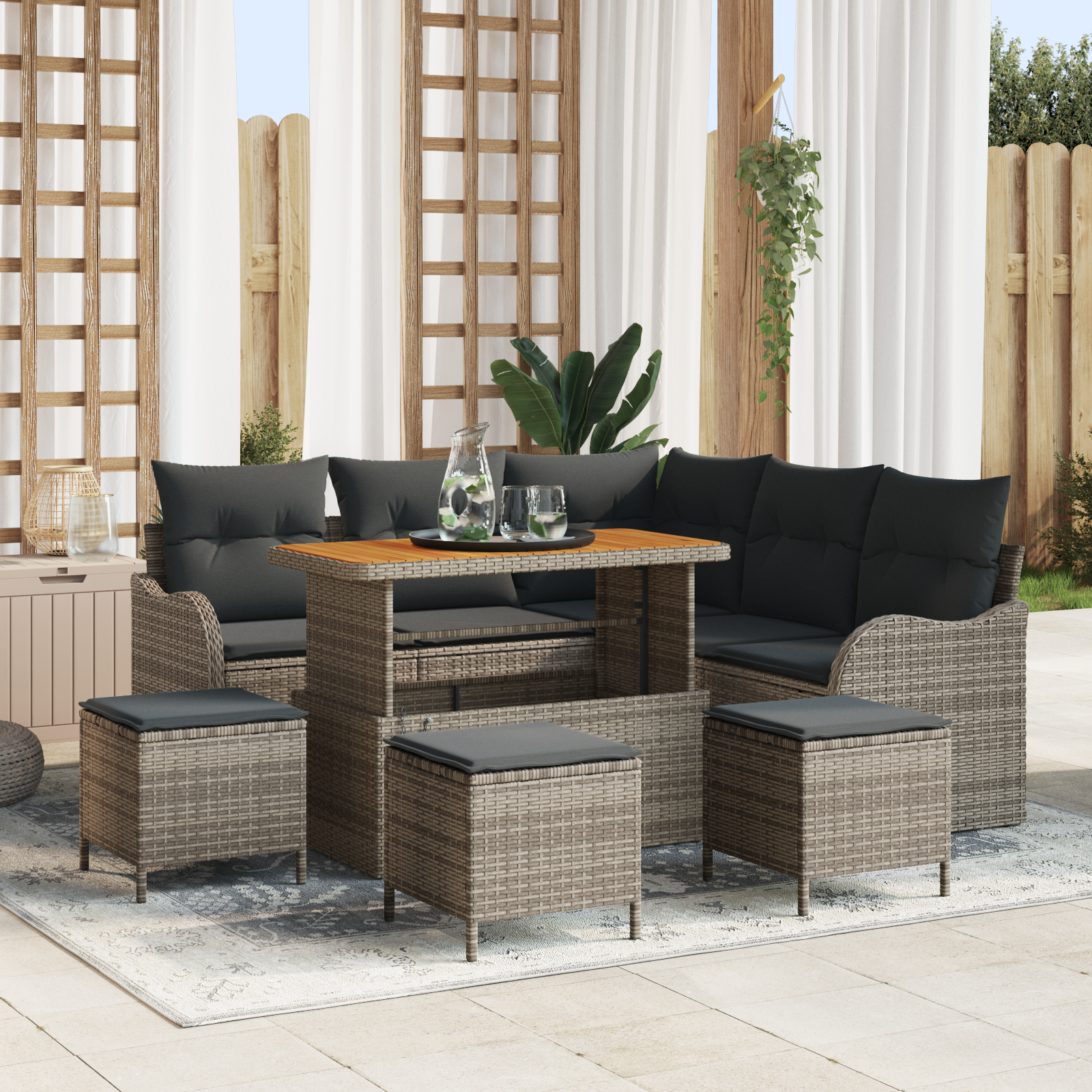 Havesofa Sæt 9 pcs Grå Polyrattan, stål og massivt akacietræ